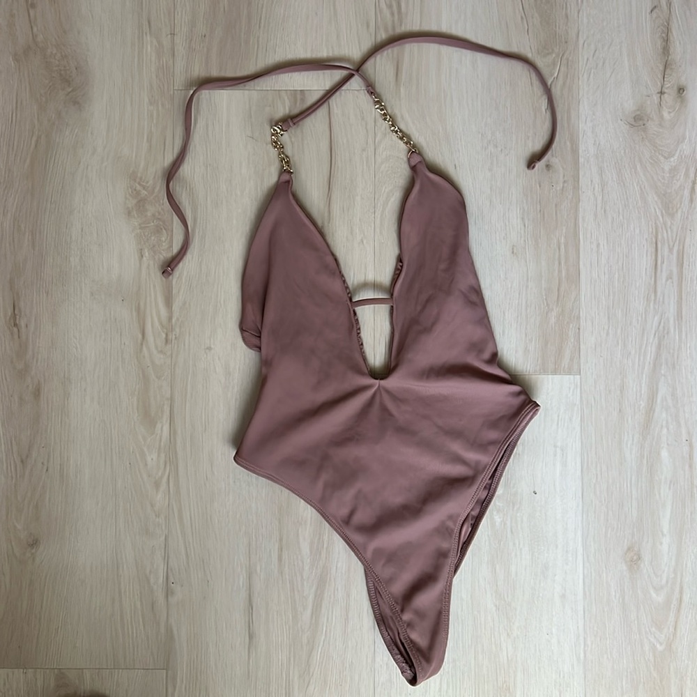 Tan one piece bathing suit